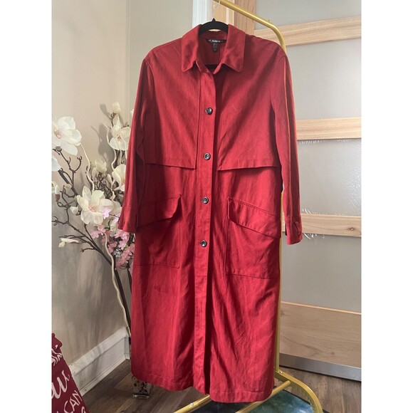 Zara Trf Women's Small/M Full Length Coat Fall Orange Color Long Sleeves Pockets - Picture 3 of 8